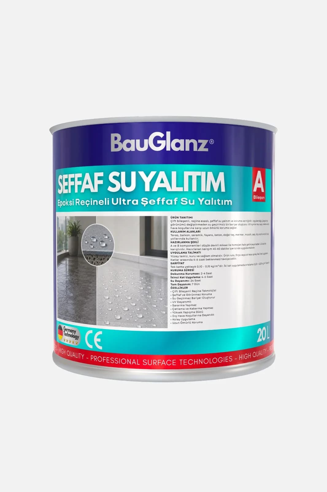 BauGlanz epoksi reçineli ultra şeffaf su yalıtım ürün ambalajı
