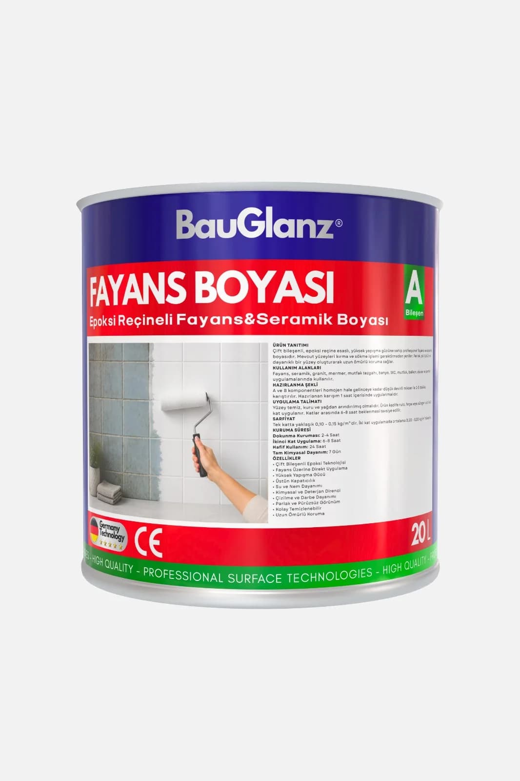 BauGlanz epoksi reçineli fayans ve seramik boyası ürün ambalajı