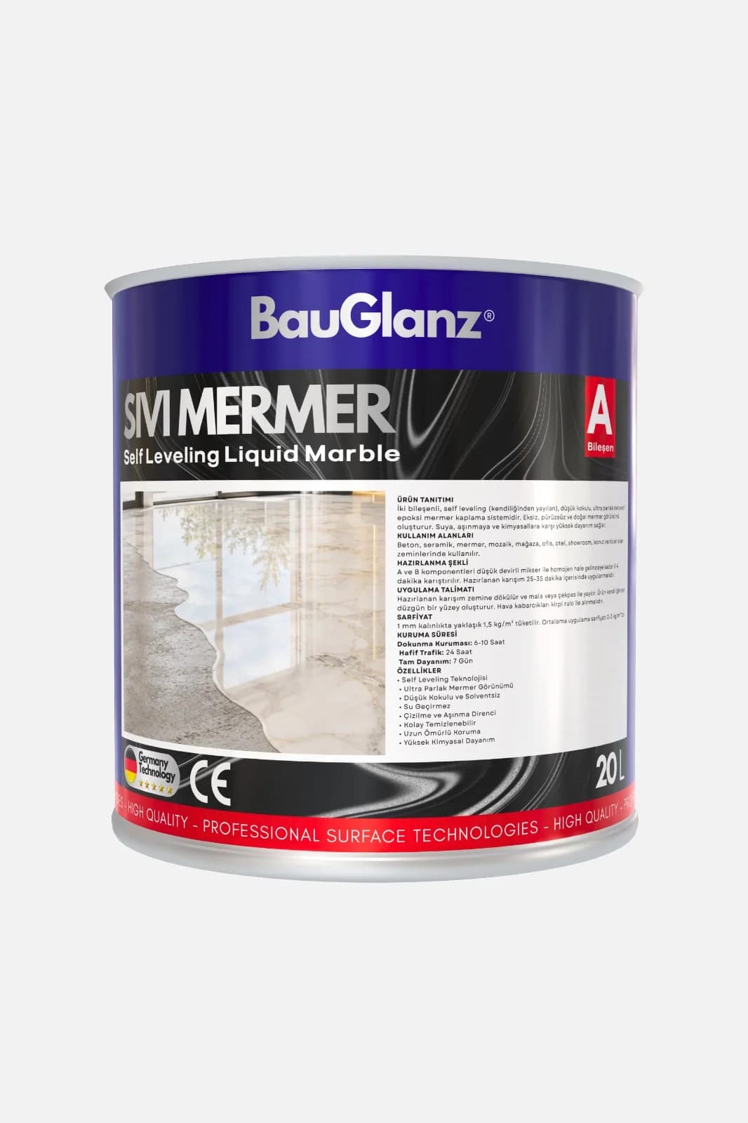 BauGlanz Sıvı Mermer self leveling liquid marble ürün ambalajı