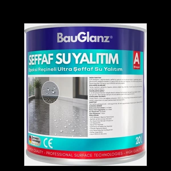 BauGlanz epoksi reçineli ultra şeffaf su yalıtım ürün ambalajı
