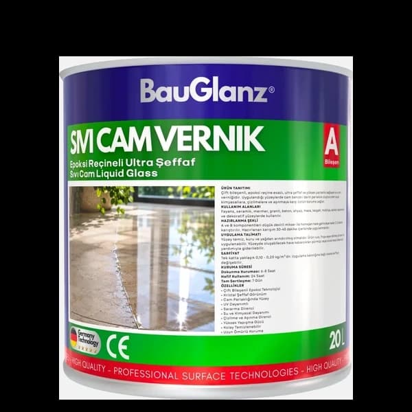 BauGlanz sıvı cam vernik epoksi reçineli ultra şeffaf ürün ambalajı