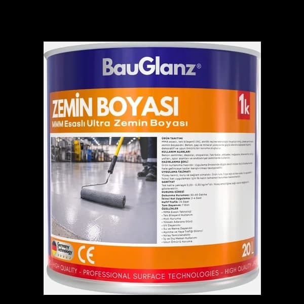 BauGlanz MMM esaslı ultra zemin boyası ürün ambalajı