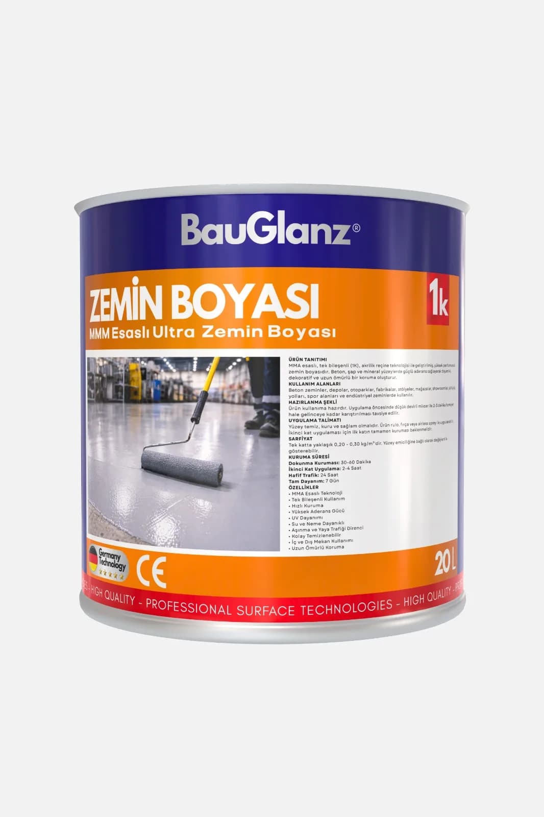 BauGlanz MMM esaslı ultra zemin boyası ürün ambalajı